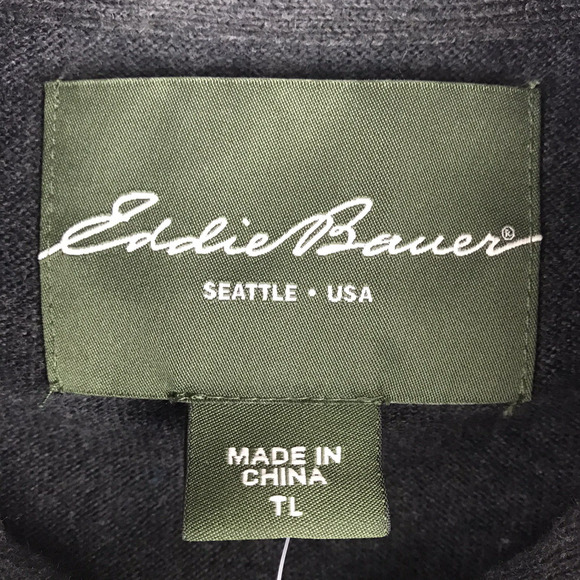 NWT Eddie Bauer Cotton Cashmere Sweater Pullover Button Knit Gray Men Large Tall - Picture 8 of 9